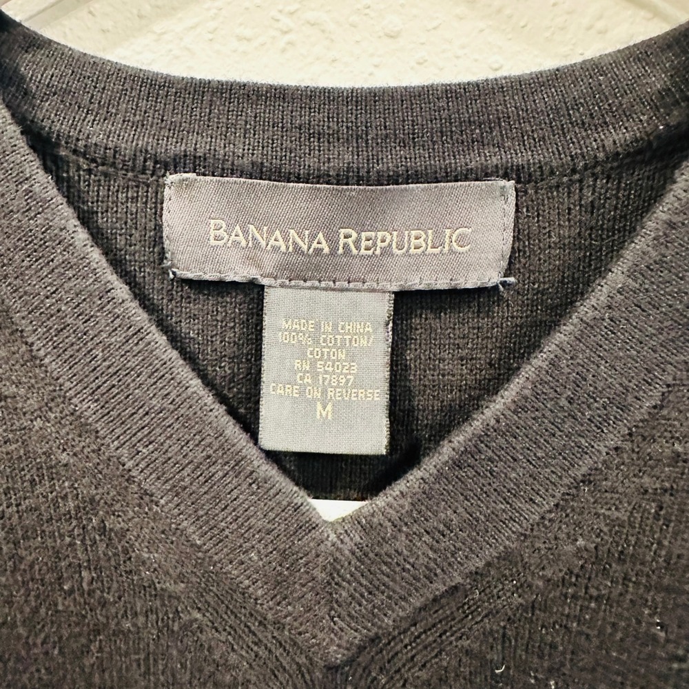 Banana Republic Mens‎ Black V Neck Sleeveless Sweater Vest Cotton Size M classic - Picture 3 of 11